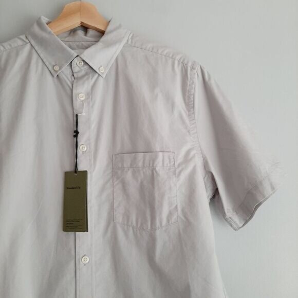 GOODFELLOW & CO. 100% Cotton Short Sleeve Button Down Shirt Grey Men's Sz M Tall - Picture 4 of 14